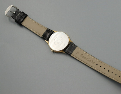 *Exc+5* Vintage OMEGA De Ville Cal.1332 Quartz Gold Dial Date Round Mens Watch