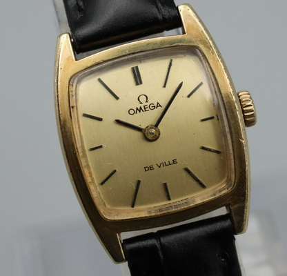 *Exc+5* Vintage OMEGA De Ville Cal.625 Hand Winding Gold Dial Square Women Watch