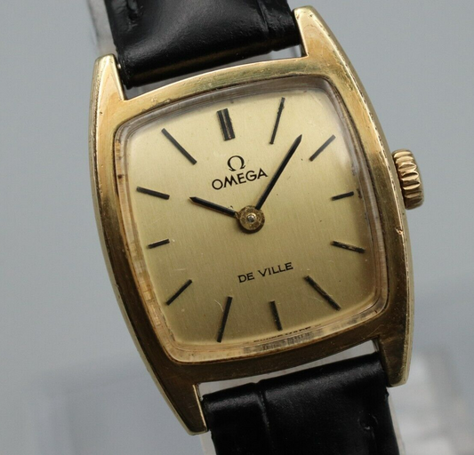 *Exc+5* Vintage OMEGA De Ville Cal.625 Hand Winding Gold Dial Square Women Watch