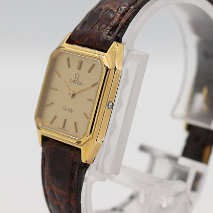 *NEAR MINT* Vintage 1986 OMEGA De Ville Cal.1387 Qz Gold Square 20mm Women Watch