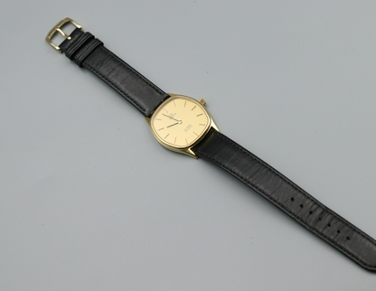 N MINT Vintage OMEGA De Ville Cal.1330 Quartz Gold Dial Hexagon 31mm Mens Watch