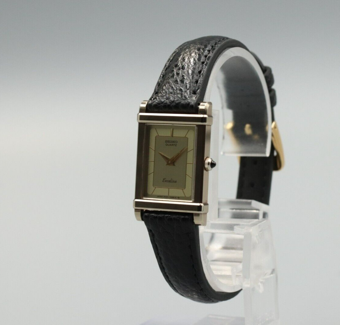 *MINT* Vintage SEIKO Exceline 2E20-5190 Quartz Gold Dial Tank Women Watch