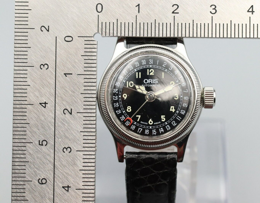 *NEAR MINT* Vintage ORIS Pointer Date Big Crown 7464 Automatic Black Women Watch