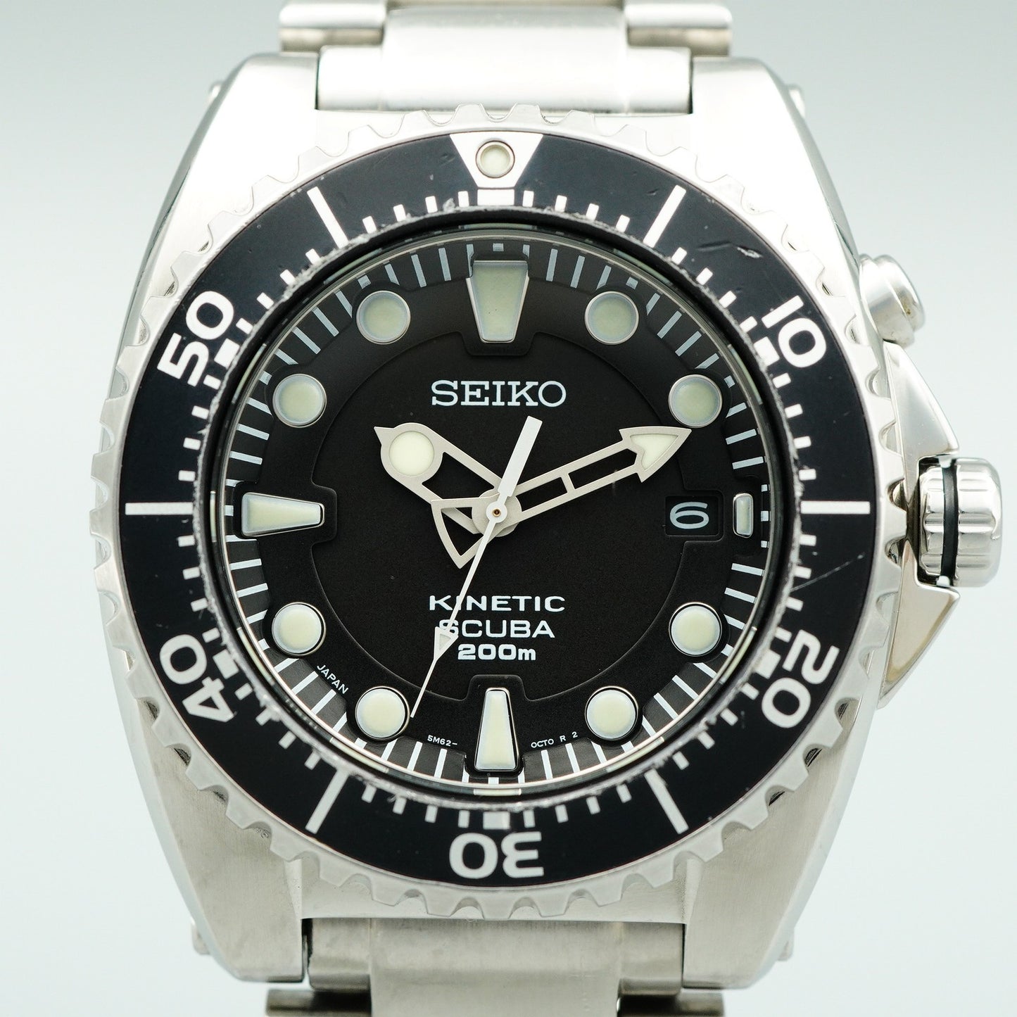Serviced New Batt *Near MINT* SEIKO Kinetic 5M62-0BL0 AT Black 43mm Mens Watch