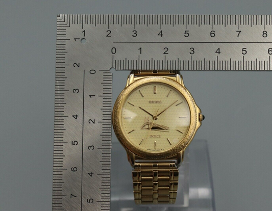 Rare *Exc+5* Vintage SEIKO DOLCE GOLDEN BRIDGE 8N41-6180 Quartz Gold Mens Watch