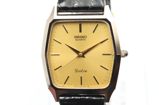 *Exc+5* Vintage SEIKO Dolce 6030-5480 Qz Gold Dial Hexagon 29mm Women Watch