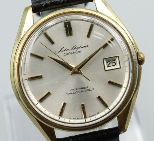 *Exc+4* Vintage SEIKO Skyliner 6222-8000 Hand Winding Gold Dial Date Mens Watch