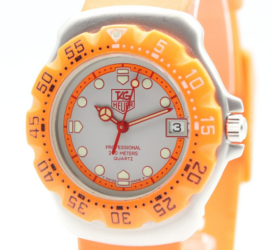 *N MINT* Vintage TAG HEUER Professional 2000 373.513 Qz Orange Bezel Mens Watch