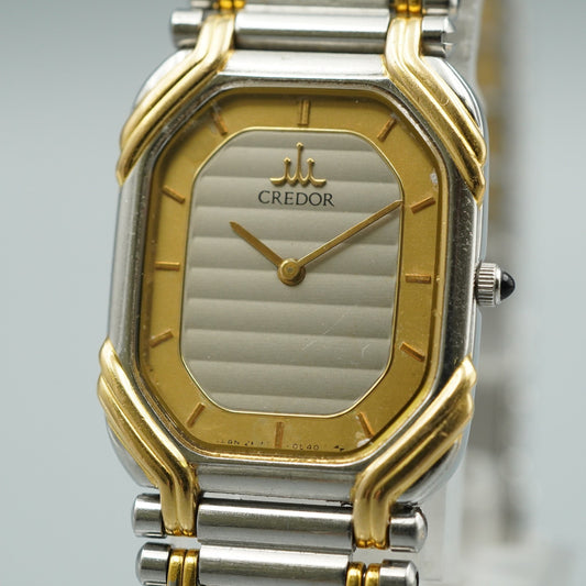 N MINT Vintage 1990s SEIKO CREDOR 2F70-5490 Qz Silver Rectangle 19mm Women Watch