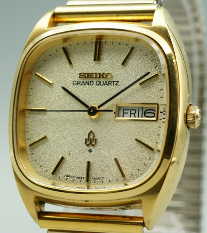 *Exc+5* Vintage 1977 SEIKO Grand Qz48 43-5100 Qz Gold Square 34mm Mens Watch