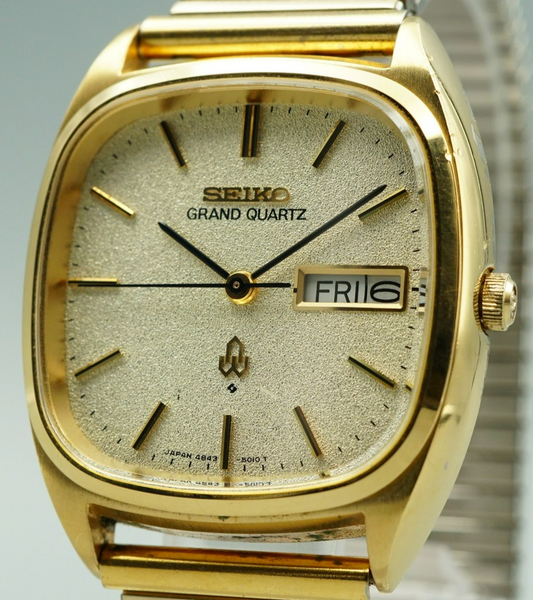*Exc+5* Vintage 1977 SEIKO Grand Qz48 43-5100 Qz Gold Square 34mm Mens Watch