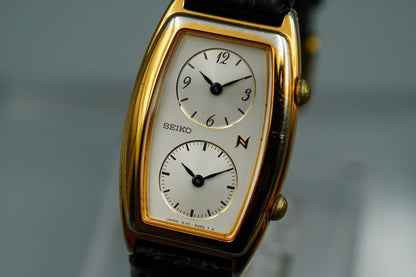 *Exc+5* Vintage SEIKO 1E20-3A00 Quartz White Dial Rectangle 21mm Women Watch