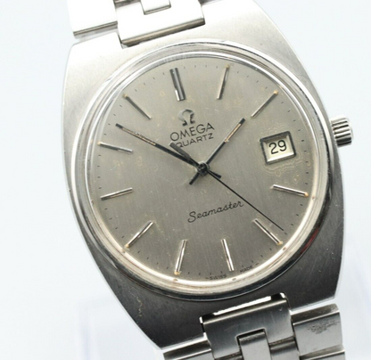 *NEAR MINT* Vintage OMEGA Seamaster Cal.1342 Quartz Silver Dial Round Mens Watch
