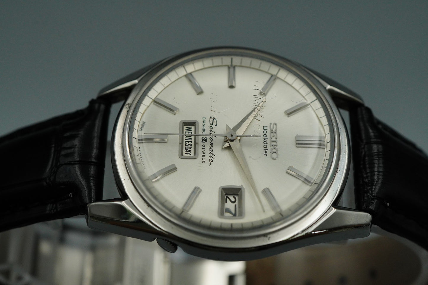 N MINT+++ Vintage 1960s SEIKO SEIKO MATIC Automatic Silver Round 37mm Mens Watch