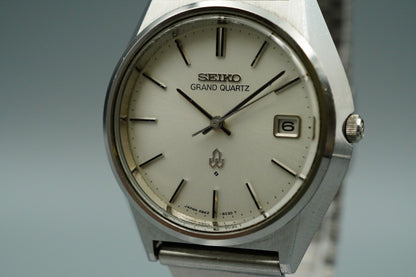 *NEAR MINT* Vintage SEIKO GRAND Quartz 4842-8041 Silver 36mm Mens Watch