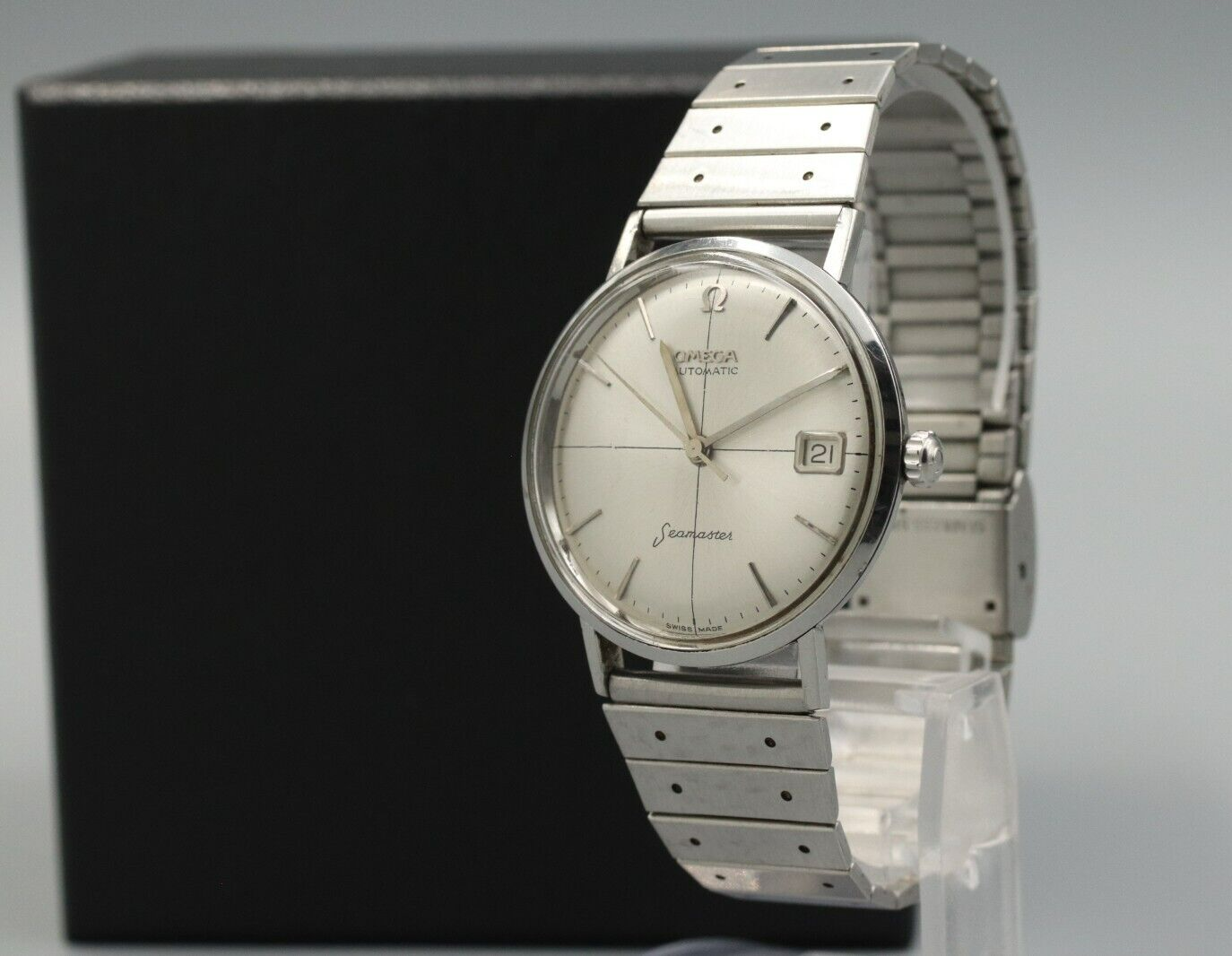 *N MINT++* Vintage OMEGA Seamaster Hand Winding Silver Dial CrossLine Mens Watch