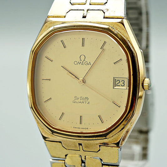 *Exc+4* Vintage 1977 OMEGA De Ville Cal.1332 Qz Gold Octagon 34mm Mens Watch