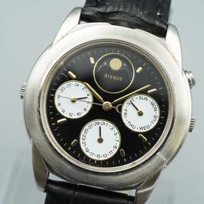*MINT* Vintage SIKO AVENUE 7F39-6060 Quartz Black Dial Round 35mm Mens Watch