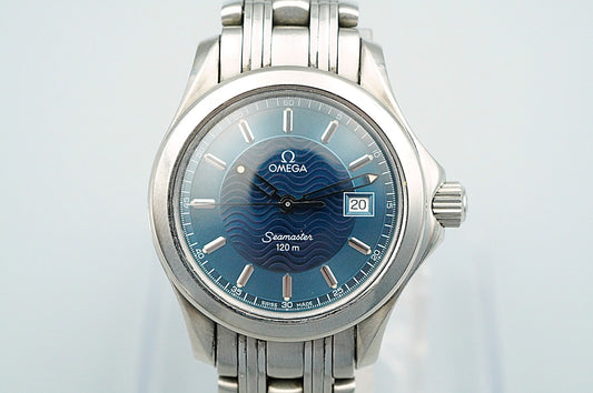 *N MINT* Vintage OMEGA Seamaster 2571.81 Cal.1424 Qz Blue 28mm Women Watch
