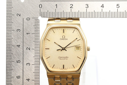 *Exc+4* Vintage OMEGA Seamaster Cal.1430 Qz Gold Dial Octagon 30mm Mens Watch