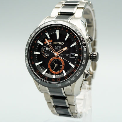 *NEAR MINT* Box & Paper SEIKO ASTRON 7X52-0AF0 Solar Black Round 47mm Mens Watch