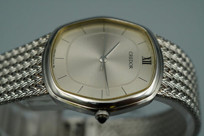 N MINT Vintage SEIKO CREDOR 5931-5230 Quartz Silver Dial Hexagon 30mm Mens Watch