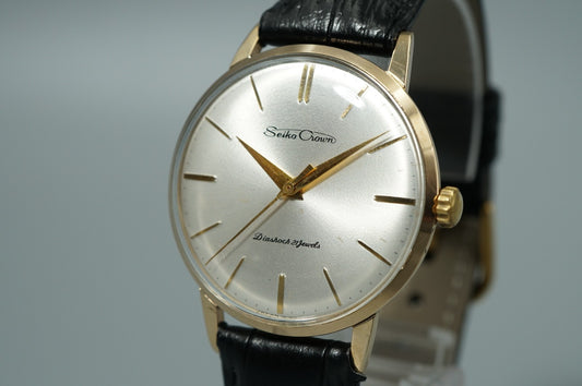 *N MINT* Vintage 1961 SEIKO Crown J15002 Hand Wind Silver Round 35mm Mens Watch