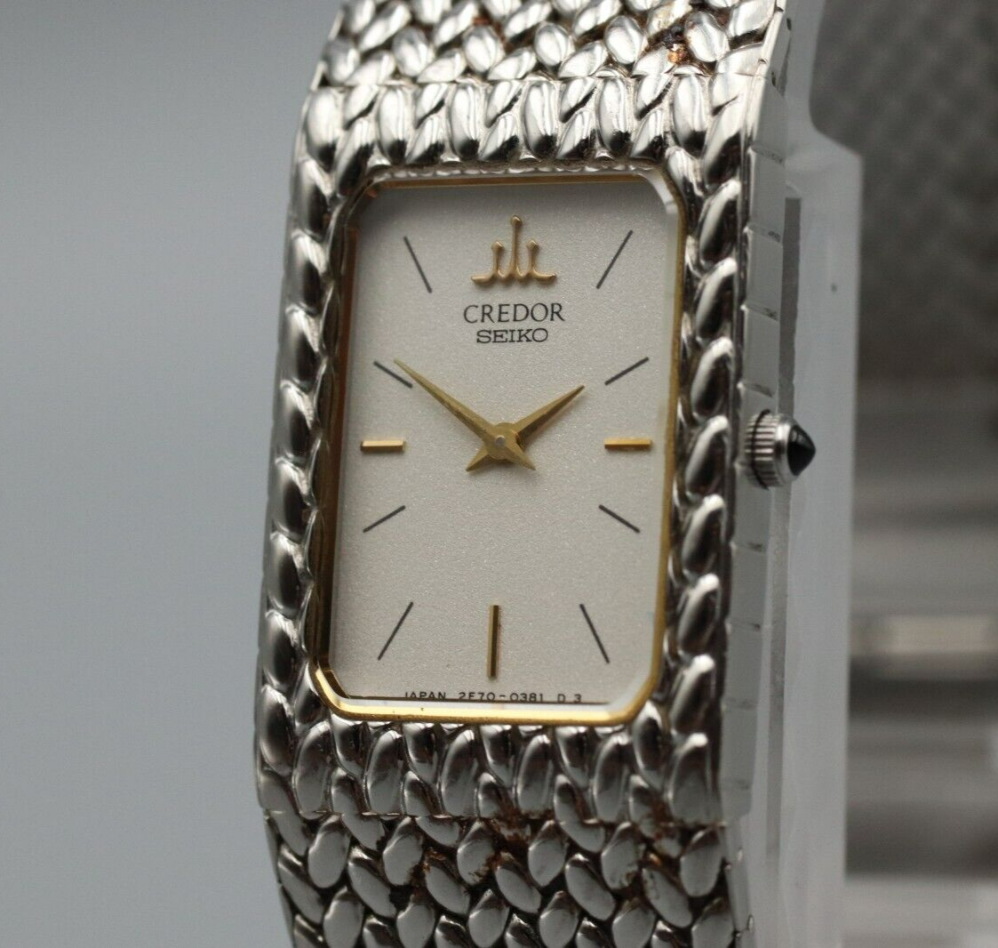 *N MINT* Vintage SEIKO CREDOR 2F70-5341 Quartz White Dial Rectangle Women Watch
