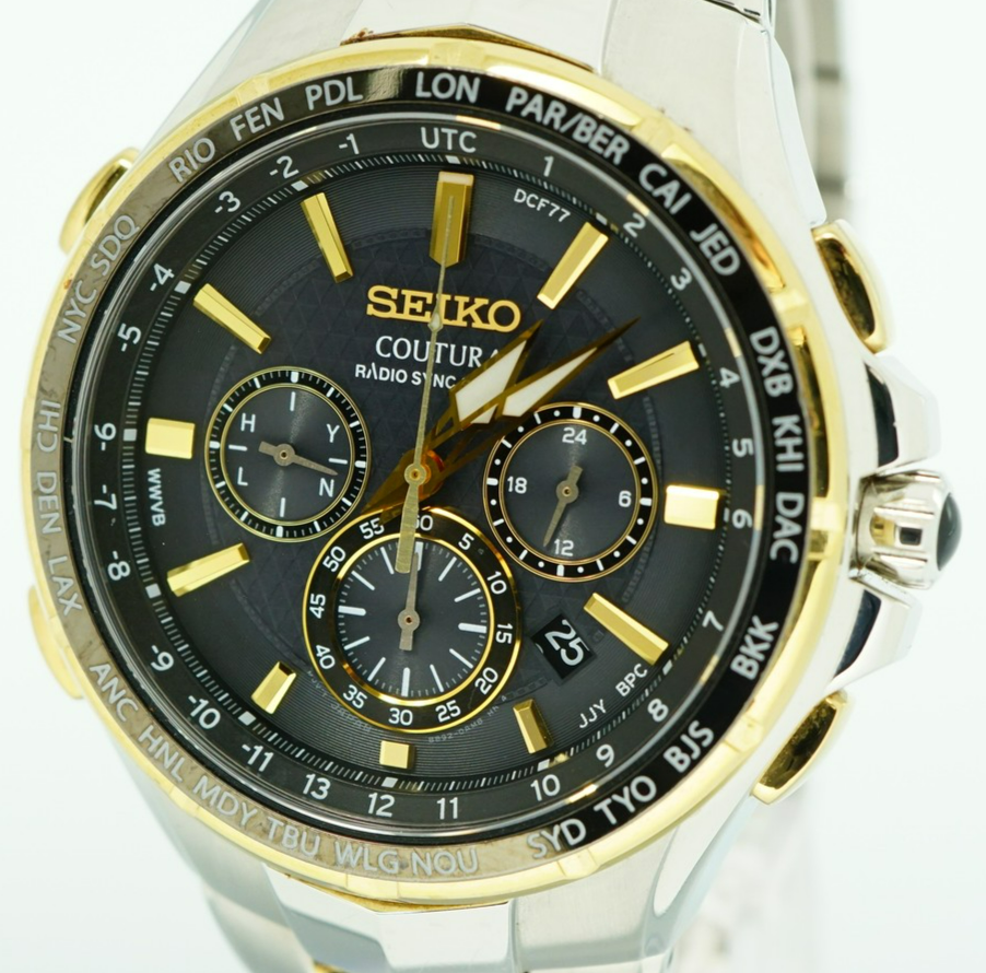 *NEAR MINT* SEIKO Coutura 8B92-0AL0 Solar Black Dial Round 44mm Mens Watch