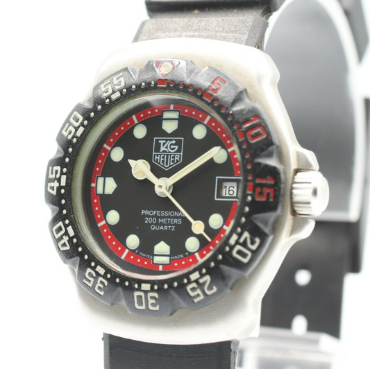 *Exc+5* Vintage TAG HEUER Formula 1 374.508 Qz Black Dial Round 28mm Women Watch