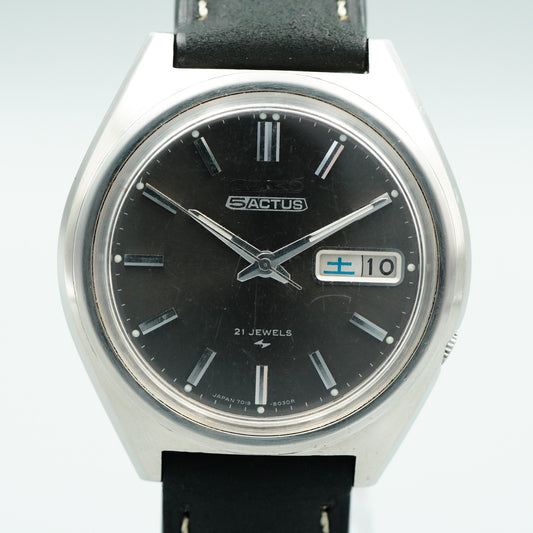 *Exc+5* Vintage 1973 SEIKO 5ACTUS 7019-8010 AT Black Dial Round 38mm Mens Watch