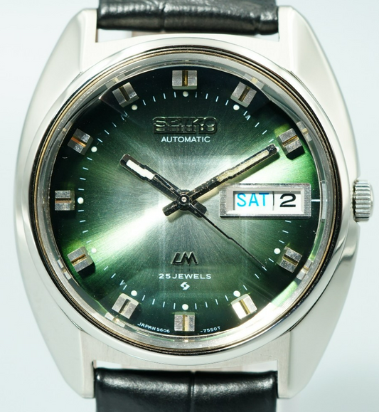 Serviced Vintage SEIKO Lord Matic 5606-7230 Automatic Green Dial 35mm Mens Watch