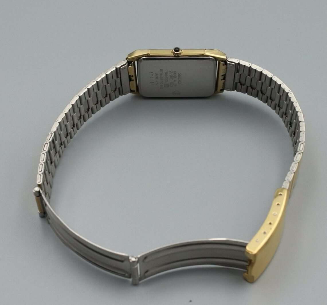 *MINT* Vintage SEIKO Dolce 7740-5000 Quartz Gold Dial Rectangle Mens Watch