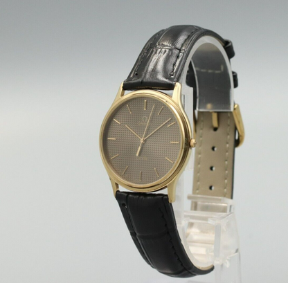 *NEAR MINT* Vintage OMEGA De Ville Cal.1417 Quartz Black Dial Mens Round Watch