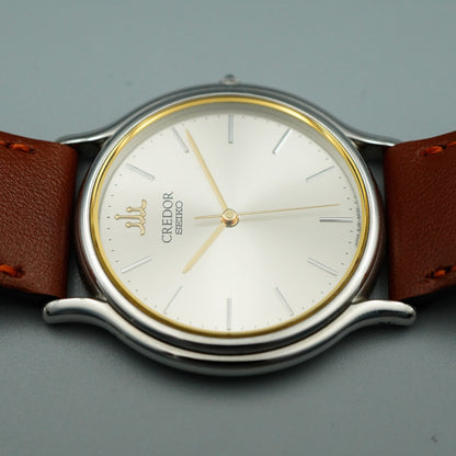 *MINT* Vintage SEIKO CREDOR 8J81-6A30 Quartz Silver Dial Round 32mm Mens Watch