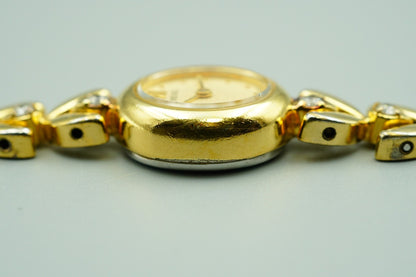 *N MINT* Vintage 1980s SEIKO 8P Diamond 1E20-6050 Qz Gold Round 13mm Women Watch