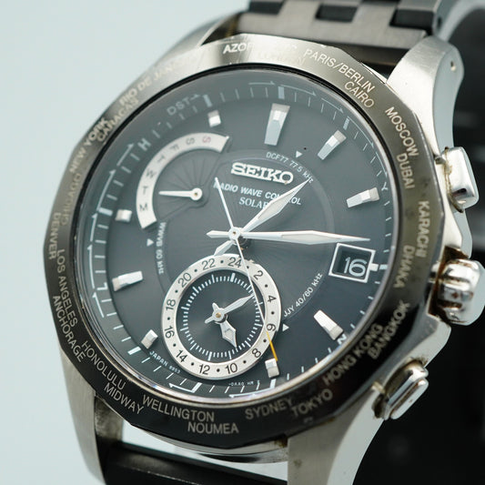 *Exc+5* New Batt SEIKO Brightz 8B53-0AA0 Solar Black Dial Round 40mm Mens Watch