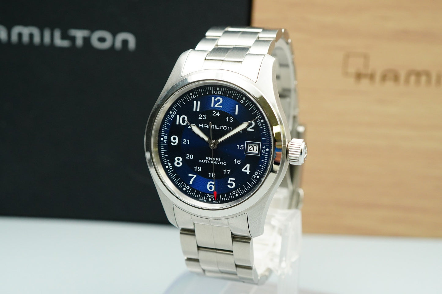 *TOP MINT* HAMILTON KHAKI H704551 Automatic Blue Dial Round 38mm Mens Watch