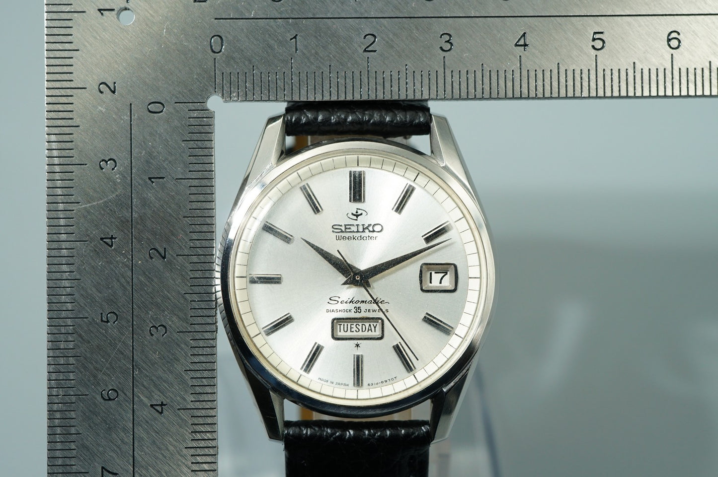 *N MINT* Vintage 1964 SEIKO WEEKDATER 6218-8970 AT Silver Round 37mm Mens Watch