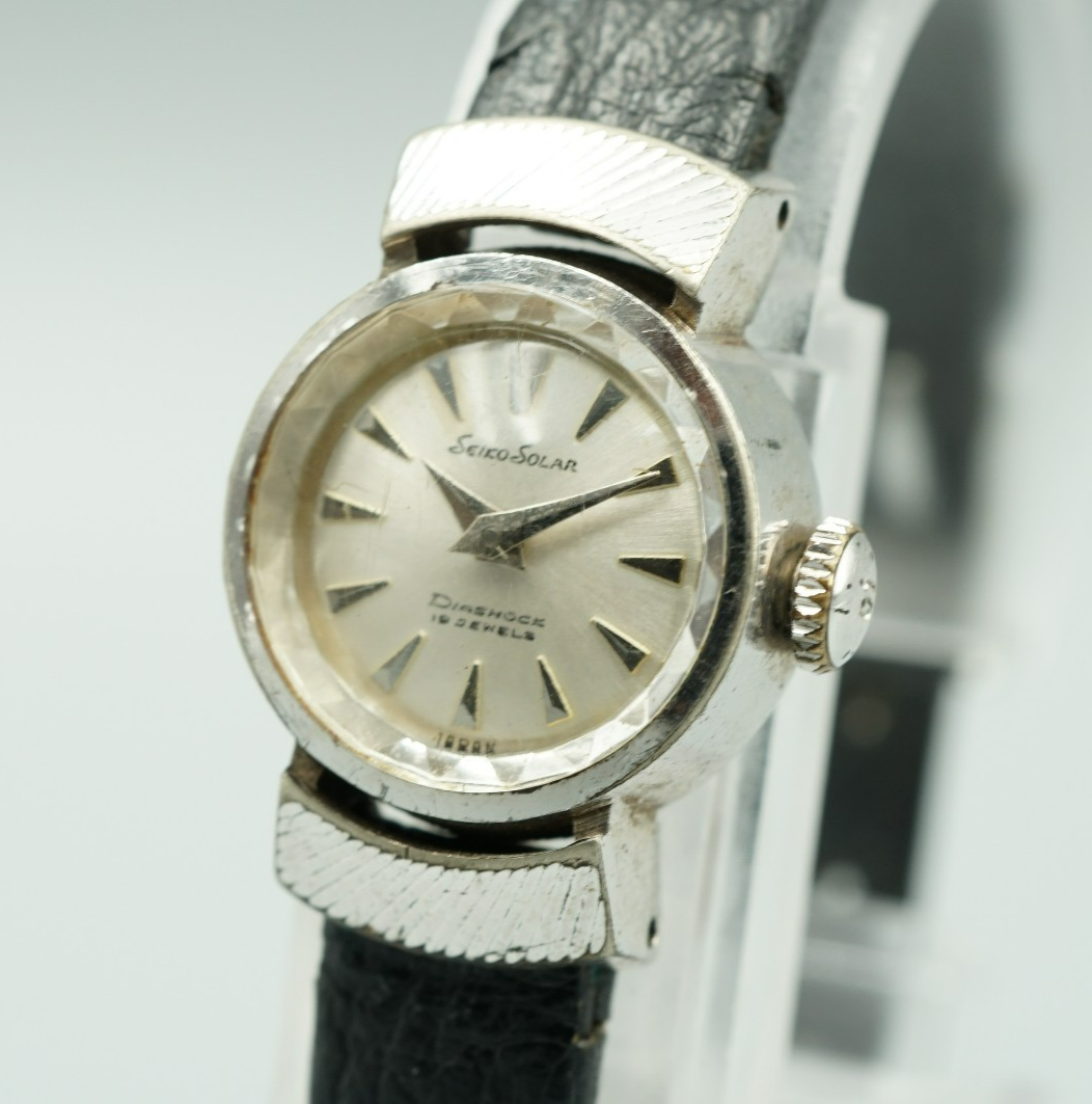 *Exc+4* Vintage 1964 SEIKO Solar Hand Winding Silver Dial Round 17mm Women Watch