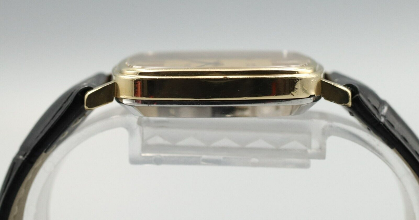 *NEAR MINT* Vintage OMEGA De Ville Cal.1330 Quartz Gold Dial Square Mens Watch