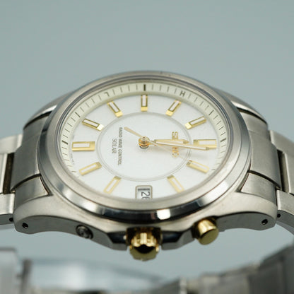 *TOP MINT* SEIKO 7B22-0BH0  Radio Wave Control Solar White 38mm Mens Watch