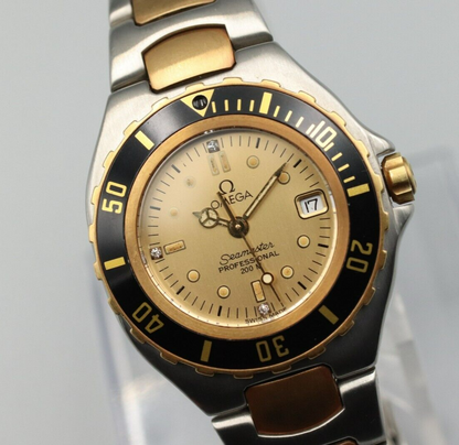*N MINT* Vintage OMEGA Seamaster Professional 200M Quartz Gold Dial Women Watch