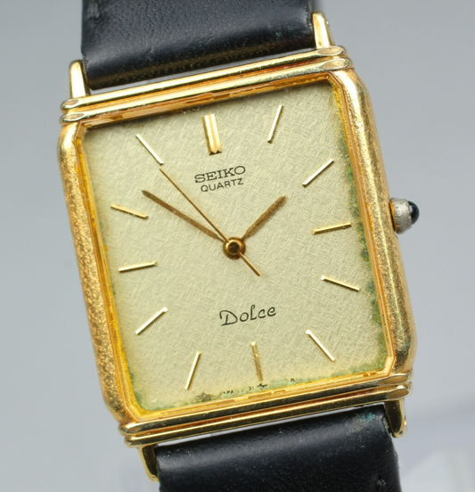 NEW Batt *Exc+4* Vintage SEIKO Dolce 7731-5230 Gold Dial quartz 24mm Mens Watch