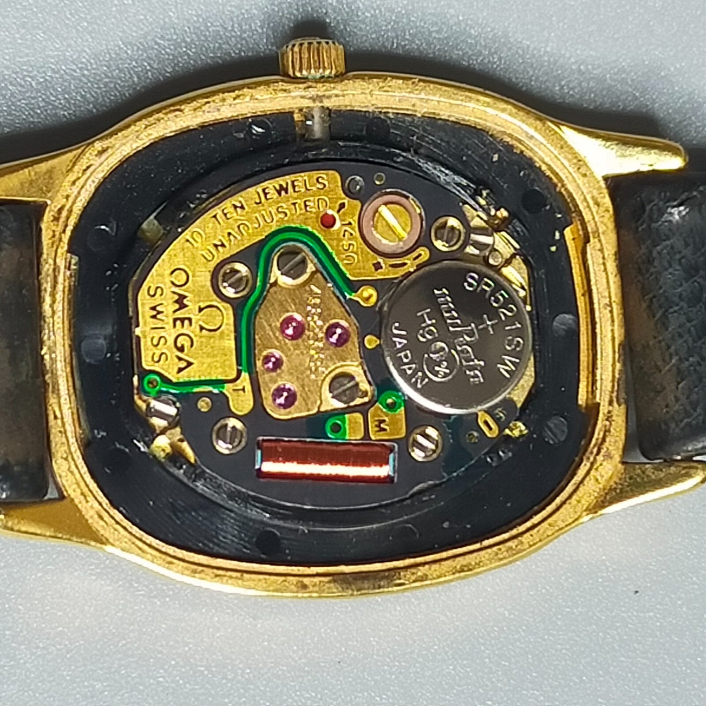 *Exc+5* Vintage OMEGA De Ville Cal.1450 Quartz Gold Dial Rectangle Women Watch