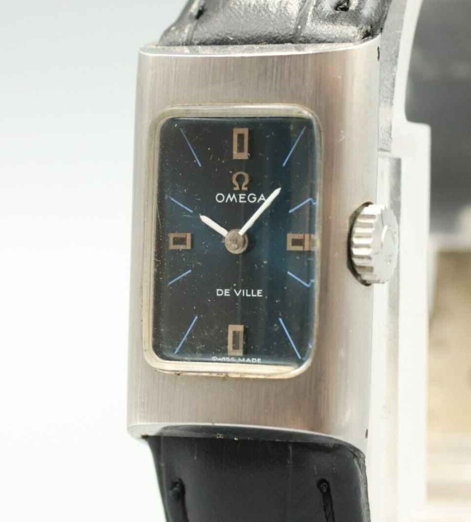 *N MINT* Vintage OMEGA De Ville Cal.485 Hand Winding Blue Dial Rectangle Watch