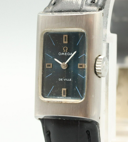 *N MINT* Vintage OMEGA De Ville Cal.485 Hand Winding Blue Dial Rectangle Watch