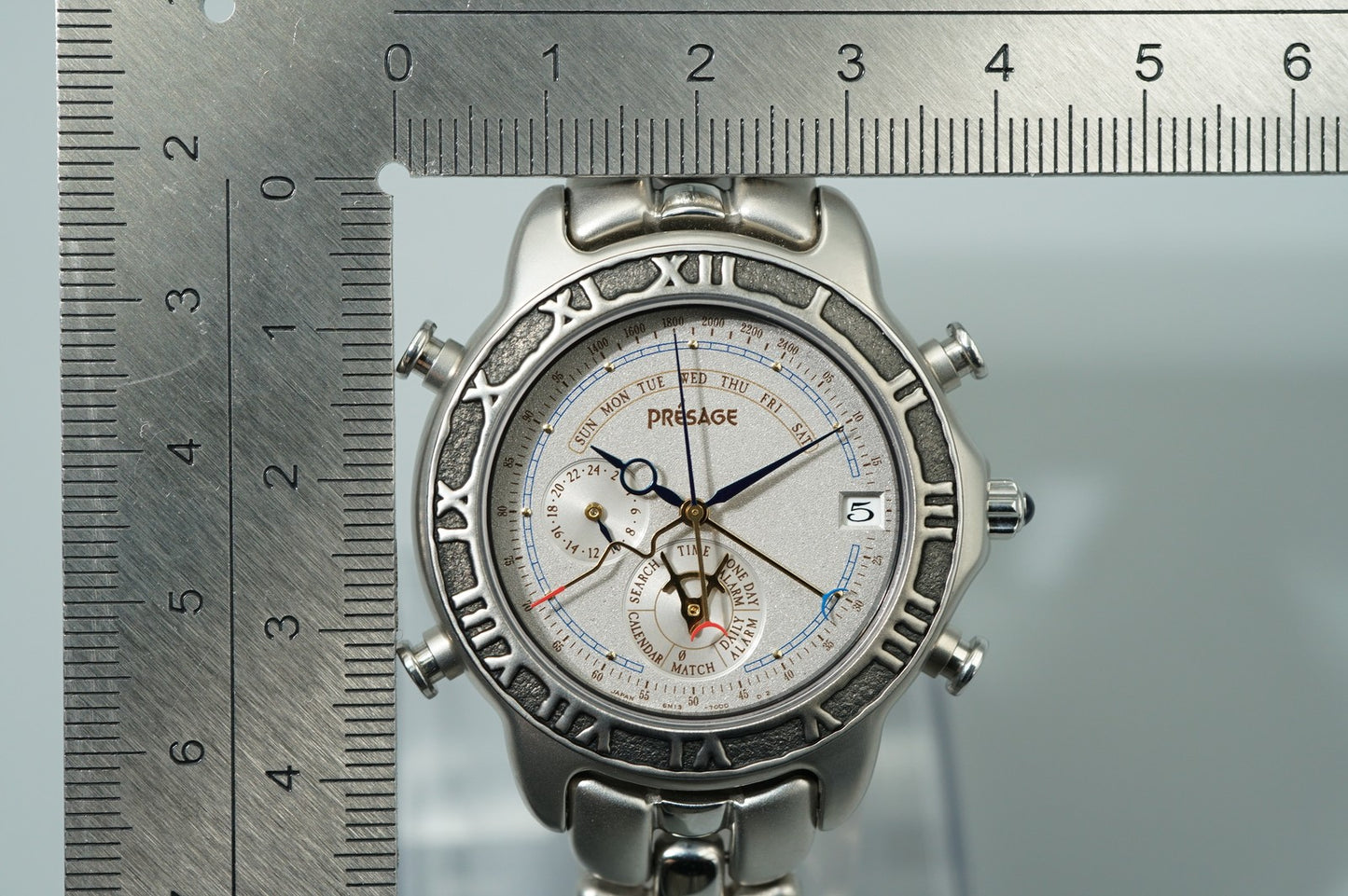 N MINT Vintage 1991 SEIKO PRESAGE  6M13-7000 Quartz Silver Round 38mm Mens Watch