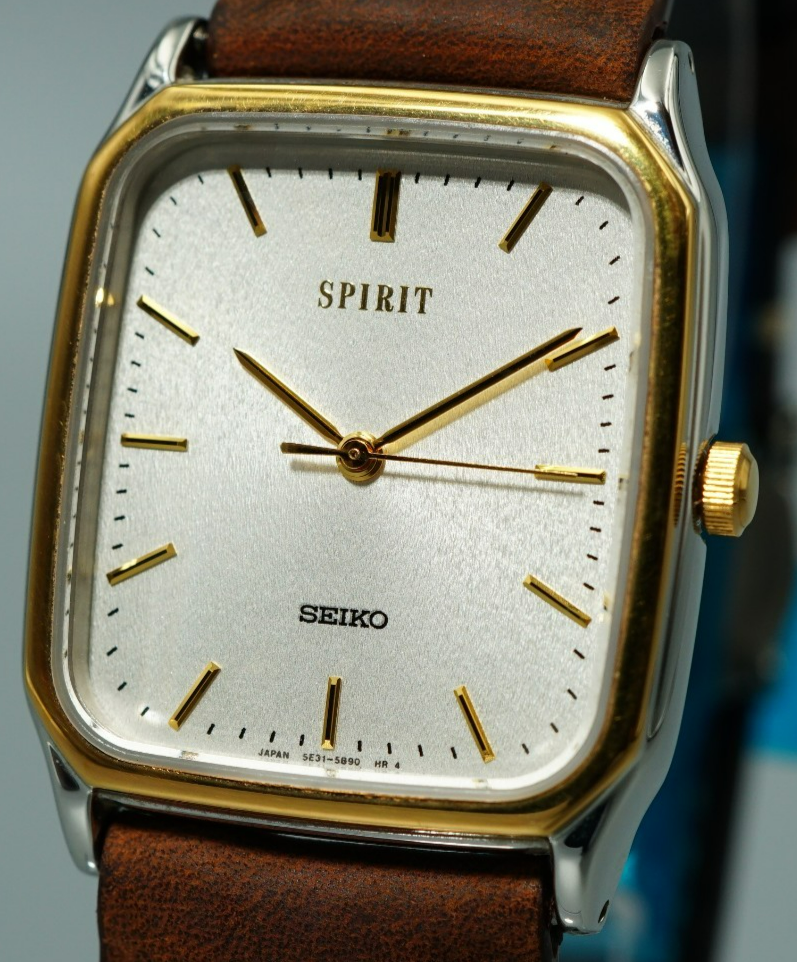 N MINT Vintage 1994 SEIKO SPIRIT 5E31-5B50 Qz White Rectangle 27mm Women Watch