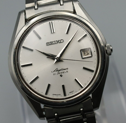 *Exc+5* Vintage SEIKO Skyliner 6102-8000 Hand Winding White Dial 21J Watch JAPAN